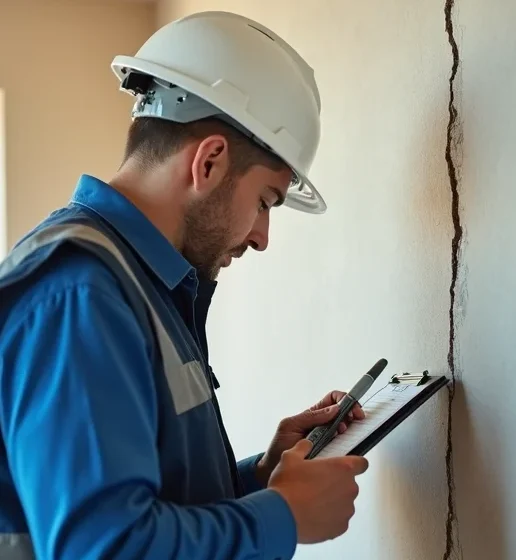 Engenheiro inspecionando trinca